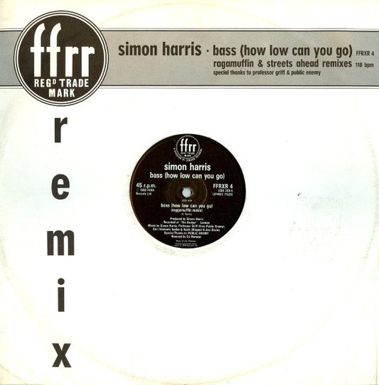 Simon Harris : Bass (How Low Can You Go) (Ragamuffin & Streets Ahead Remixes) (12", Single)
