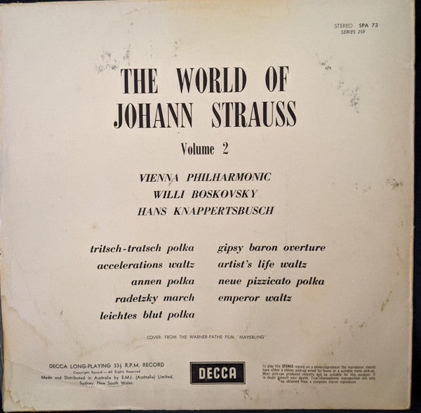 Johann Strauss* - Vienna Philharmonic*, Willi Boskovsky / Hans Knappertsbusch : The World Of Johann Strauss Vol. 2 (LP, Comp)