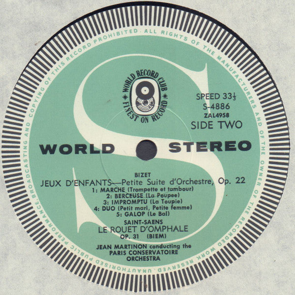 Bizet* / Ibert* / Saint-Saëns*, Paris Conservatoire Orchestra*, Jean Martinon : Divertissement / Jeux D'Enfants / Danse Macabre / Le Rouet D'Omphale (LP, Album, Club)