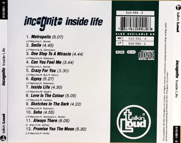 Incognito : Inside Life (CD, Album, RE)