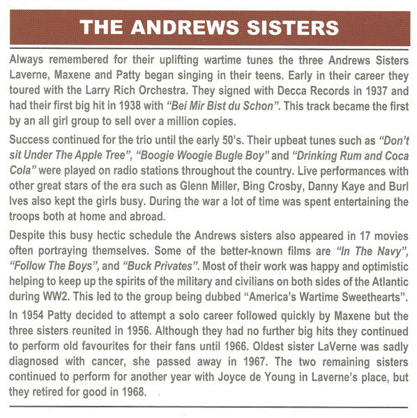 The Andrews Sisters : Boogie Woogie Bugle Boy (CD, Comp, RM)