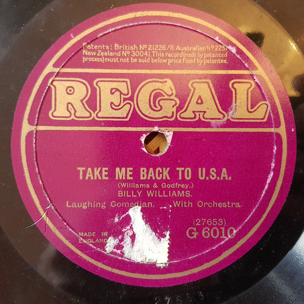 Billy Williams (9) : Take Me Back to USA / Why Can't We Have The Sea in London? (Shellac, 10", RP)