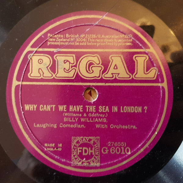 Billy Williams (9) : Take Me Back to USA / Why Can't We Have The Sea in London? (Shellac, 10", RP)