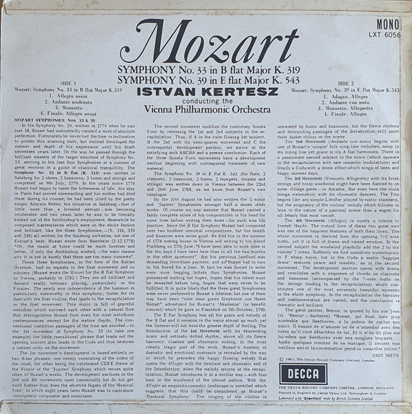 Mozart*, Kertesz*, Vienna Philharmonic* : Symphonies 33 & 39 (LP, Album, Mono)
