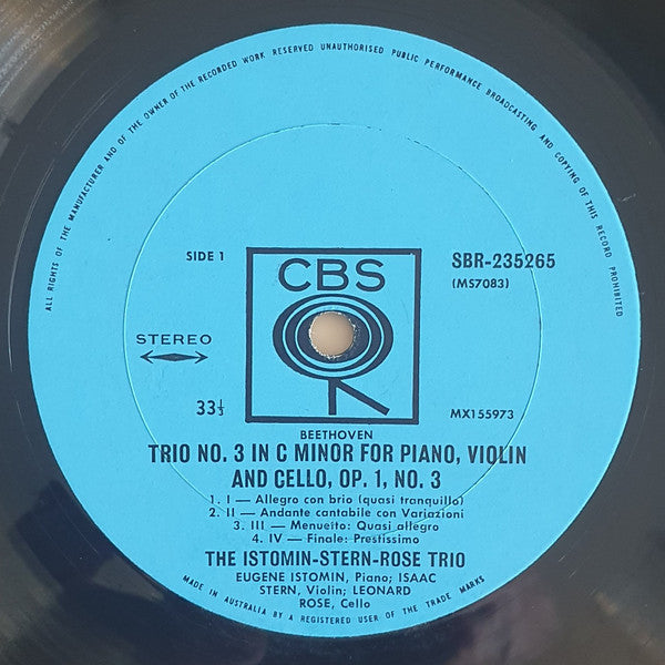 Ludwig van Beethoven / Felix Mendelssohn-Bartholdy - The Istomin/Stern/Rose Trio : Trio In C Minor, Op. 1, No. 3 / Trio In D Minor, Op. 49 (LP, Album)
