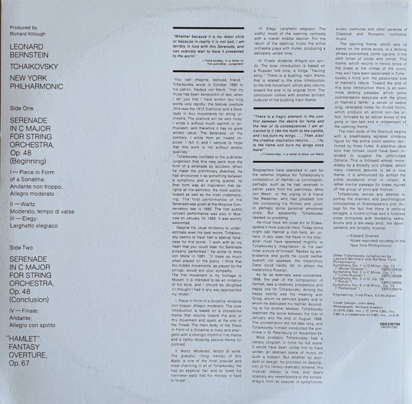 Tchaikovsky* - Leonard Bernstein, New York Philharmonic : Serenade For Strings / "Hamlet" Fantasy Overture (LP, Album)