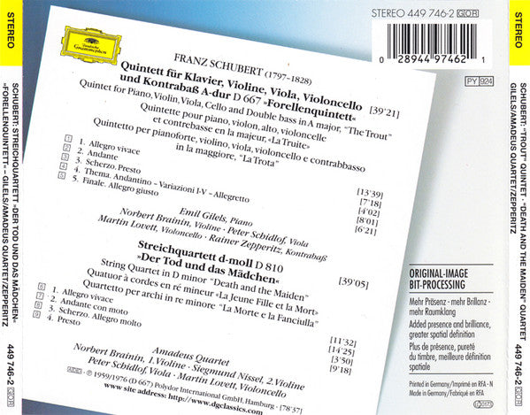 Franz Schubert - Emil Gilels · Amadeus Quartet* · Rainer Zepperitz : »Forellenquintett« · Quartett »Der Tod Und Das Mädchen« = "Trout" Quintet · "Death And The Maiden" Quartet (CD, Comp, RM)
