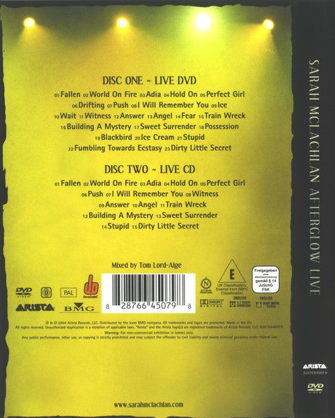 Sarah McLachlan : Afterglow Live (DVD-V + CD, Album, Copy Prot., Enh)