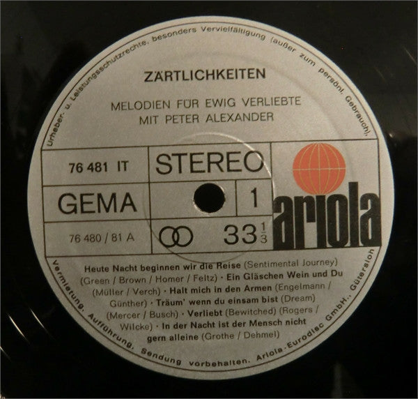 Peter Alexander : Zärtlichkeiten - Melodien Für Ewig Verliebte (LP, Album, RP)
