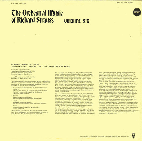 Richard Strauss : The Orchestral Music Of Richard Strauss, Volume 6 (LP, Album, Club, RE)
