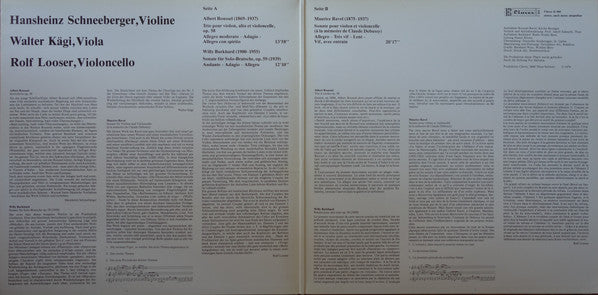 Albert Roussel, Willy Burkhard, Maurice Ravel, Rolf Looser, Hansheinz Schneeberger, Walter Kägi : Trio À Cordes / Sonate Für Solo-Bratsche / Sonate Pour Violon Et Violoncelle (LP, Album, Gat)