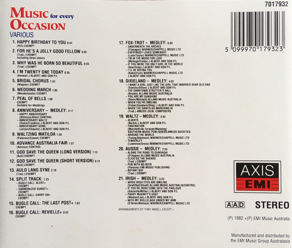 Unknown Artist : Music For Every Occasion (CD, Comp)