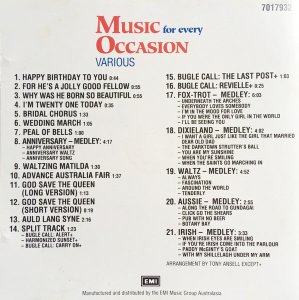 Unknown Artist : Music For Every Occasion (CD, Comp)