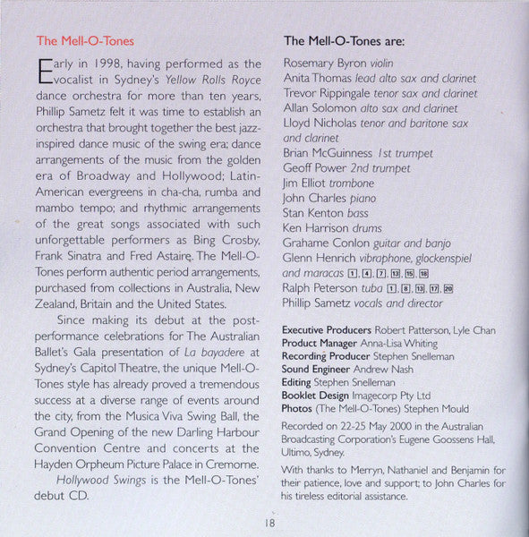 The Mell-O-Tones Vocals Phillip Sametz : Hollywood Swings: Hit Songs From The Movie Musicals (CD, Album)