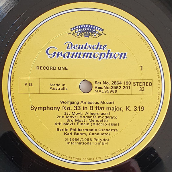 Wolfgang Amadeus Mozart • Karl Böhm, Berliner Philharmoniker : Nine Great Mozart Symphonies No's. 32-36 and 38-41 (4xLP, Comp + Box)