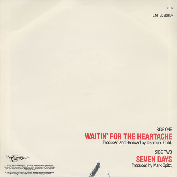 Jimmy Barnes : Waitin' For The Heartache (7", Single, Ltd)