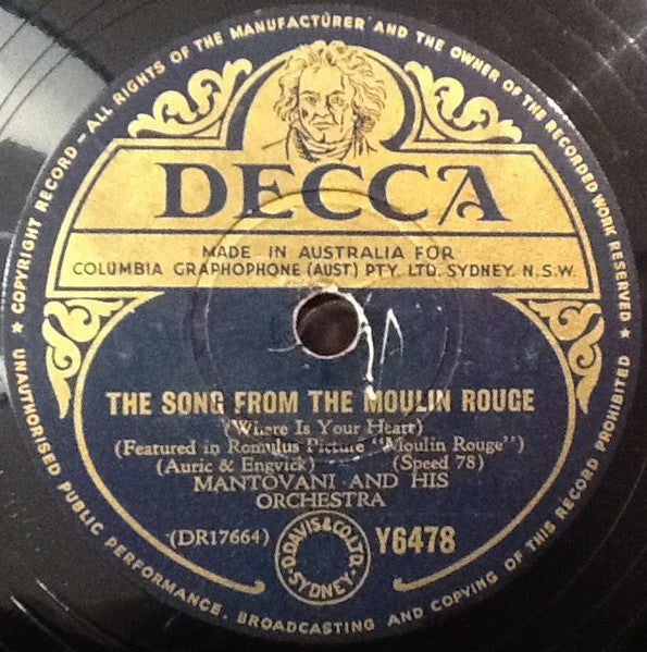 Mantovani And His Orchestra : The Song From The Moulin Rouge / Vola Colomba  (Shellac, 10")