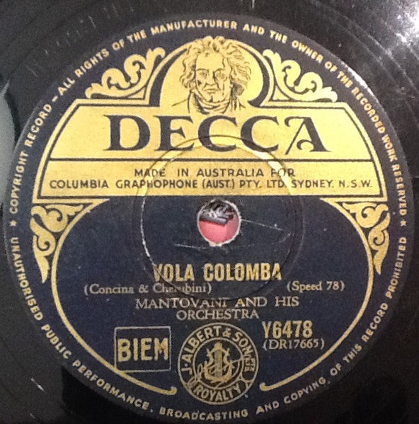 Mantovani And His Orchestra : The Song From The Moulin Rouge / Vola Colomba  (Shellac, 10")