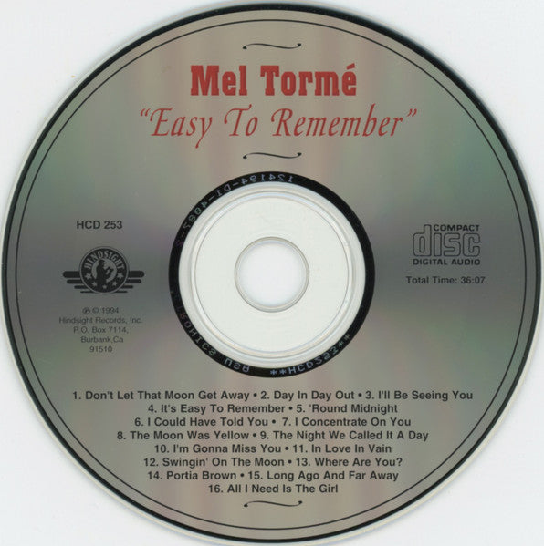 Mel Tormé : Easy To Remember (CD, Comp)