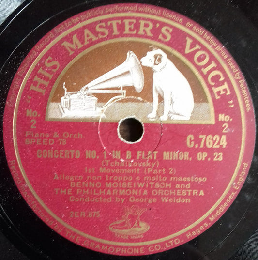 Tchaikovsky* / Benno Moiseiwitsch, The Philharmonia Orchestra*, George Weldon : Concerto No. 1 In B Flat Minor, Op. 23 (5xShellac, 12", Album)