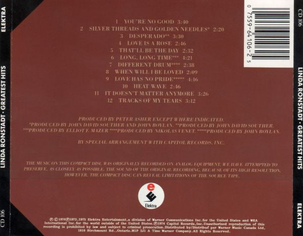 Linda Ronstadt : Greatest Hits (CD, Comp, RE)