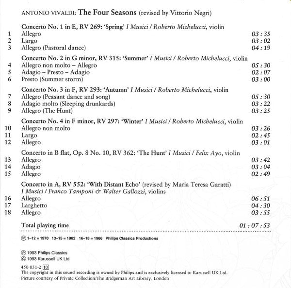 Vivaldi* - I Musici, Roberto Michelucci : The Four Seasons (CD, Comp)