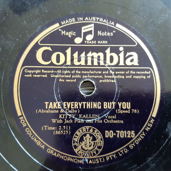 Kitty Kallen : In The Chapel In The Moonlight / Take Everything But You (Shellac, 10")