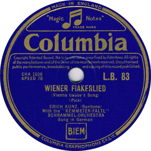 Erich Kunz With The Die Faltl-Kemmeter-Schrammeln : Wenn Der Herrgott Net Will / Wiener Fiakerlied (Shellac, 10")