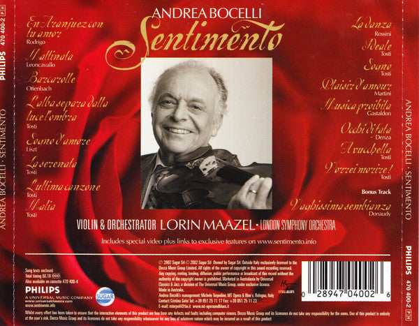 Andrea Bocelli : Sentimento (CD, Album, S/Edition)
