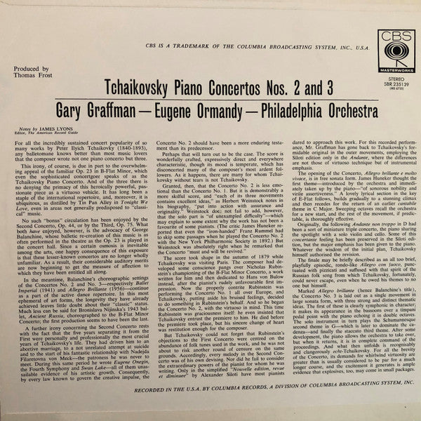 Tchaikovsky* - Gary Graffman, Eugene Ormandy, Philadelphia Orchestra* : Piano Concertos Nos. 2 And 3 (LP, Album)
