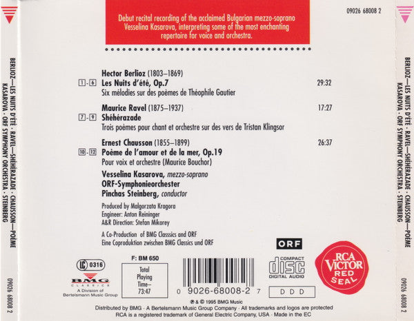 Vesselina Kasarova Sings Hector Berlioz / Maurice Ravel / Ernest Chausson, ORF Symphonieorchester, Pinchas Steinberg : Vesselina Kasarova ....Sings Berlioz Ravel Chausson (CD, Album)