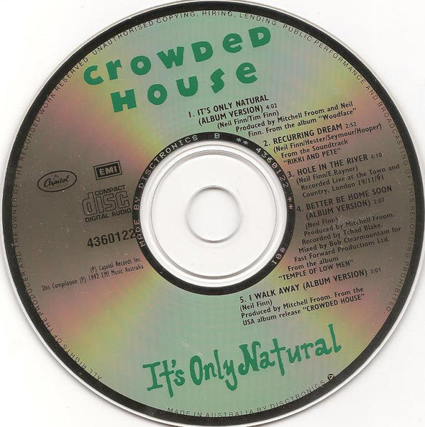 Crowded House : It's Only Natural (CD, Single, Dig)
