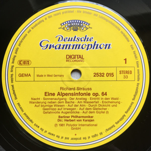 Richard Strauss - Berliner Philharmoniker · Herbert von Karajan : Eine Alpensinfonie (LP, Album)