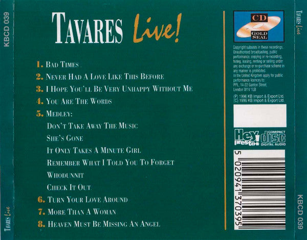 Tavares : Live! (CD, Comp)