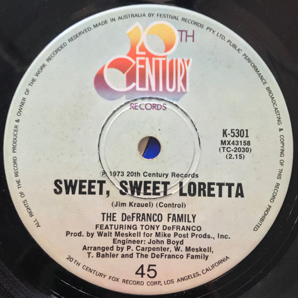 The DeFranco Family : Heartbeat - It's A Lovebeat (7", Single)