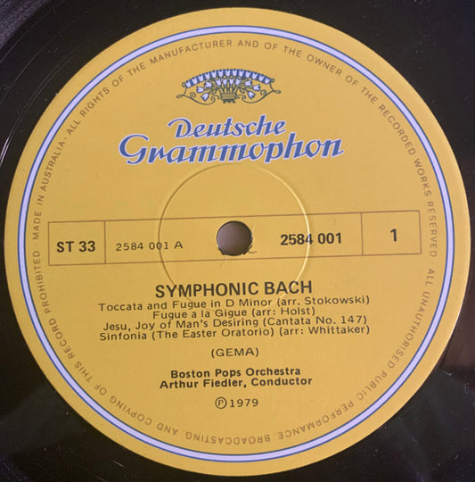 Johann Sebastian Bach, Boston Pops Orchestra, Arthur Fiedler : Symphonic Bach (LP)