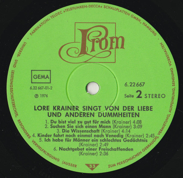 Lore Krainer : Singt Von Der Liebe Und Anderen Dummheiten (LP, Album)
