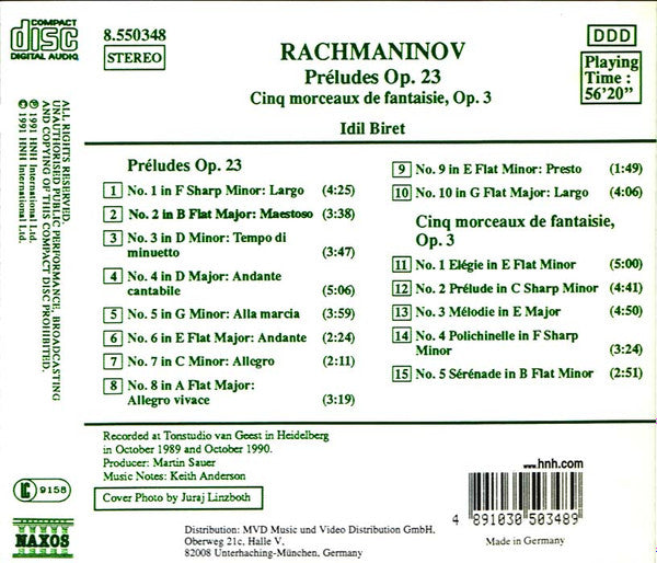 Rachmaninoff* : Idil Biret : Préludes Op. 23 / Cinq Morceaux De Fantasie, Op. 3 (CD, Album, RP)