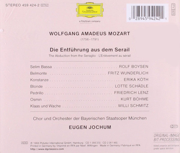 Wolfgang Amadeus Mozart - Erika Köth • Fritz Wunderlich • Kurt Böhme • Chor Der Bayerischen Staatsoper Und Bayerisches Staatsorchester • Eugen Jochum : Die Entführung Aus Dem Serail (2xCD, Album, RE, RM)
