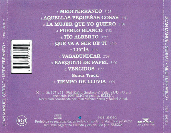 Joan Manuel Serrat : Mediterráneo (CD, Album, RE)
