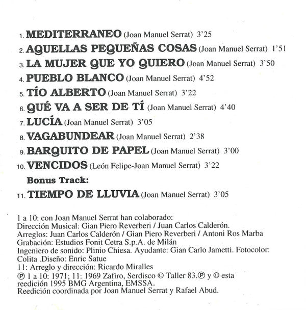 Joan Manuel Serrat : Mediterráneo (CD, Album, RE)