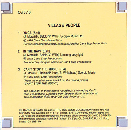 Village People : YMCA / In The Navy / Can't Stop The Music (CD, Single, PDO)
