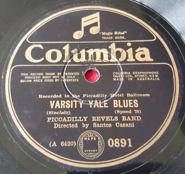 Piccadilly Revels Band : Yale Blues / Varsity Yale Blues (Shellac, 10")