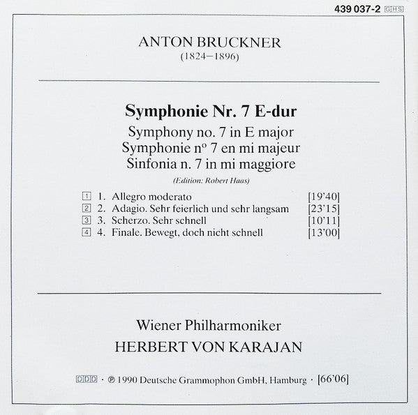 Anton Bruckner, Wiener Philharmoniker, Herbert von Karajan : Symphonie No. 7 (CD, Album, RE, RM)
