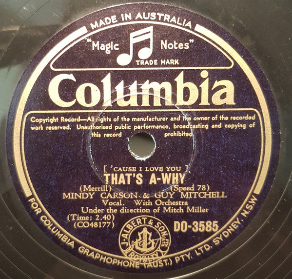Mindy Carson & Guy Mitchell : That's A-Why / Train Of Love (Shellac, 10")