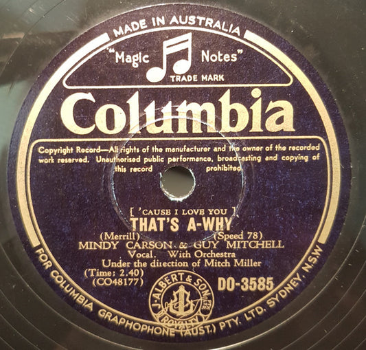 Mindy Carson & Guy Mitchell : That's A-Why / Train Of Love (Shellac, 10")