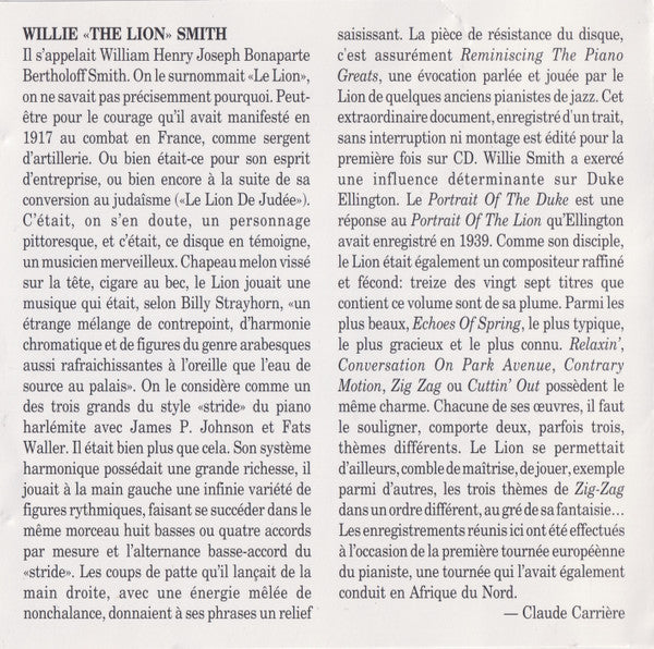 Willie "The Lion" Smith : The Lion's In Town (CD)
