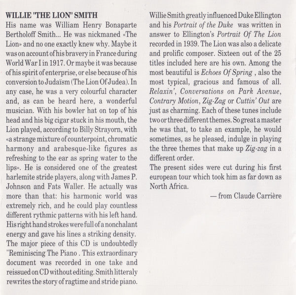 Willie "The Lion" Smith : The Lion's In Town (CD)