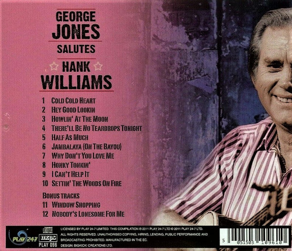 George Jones (2) : George Jones Salutes Hank Williams (CD, Album, Comp, RE)