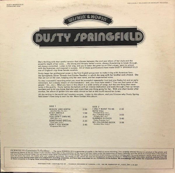 Dusty Springfield : Wishin' & Hopin' (LP, Comp)